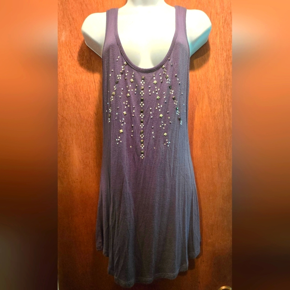 Queen Esther Embellished Dark Gray Tank Top Dress/tunic Bodycon SzM